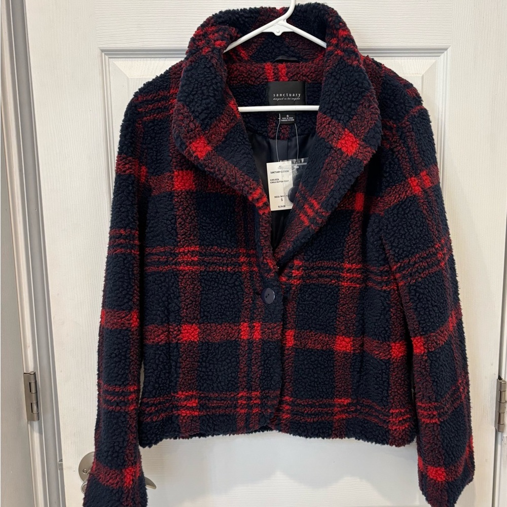 Sanctuary Red and Navy Teddy Jacket
